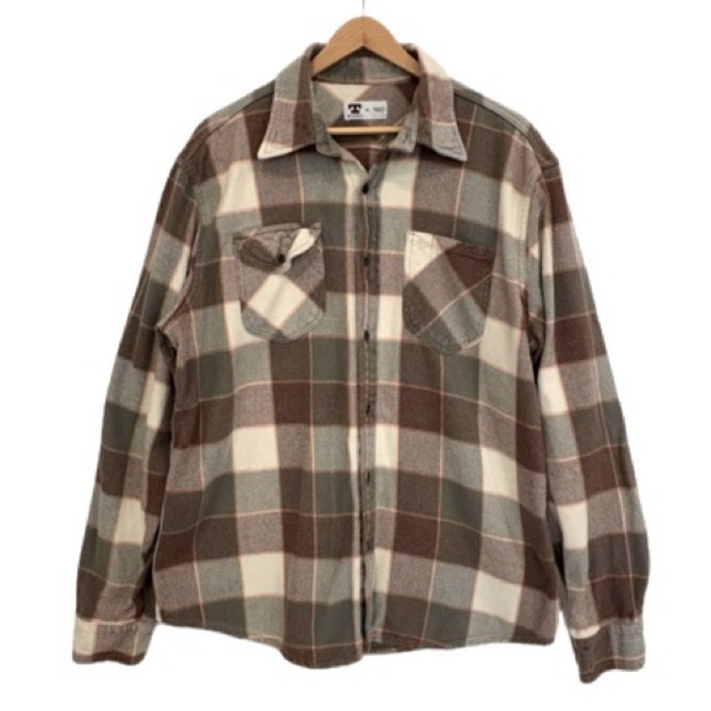 Tellason Heavy Flannel Plaid Shirt Mens Size XL Brown Long Sleeve Button Down